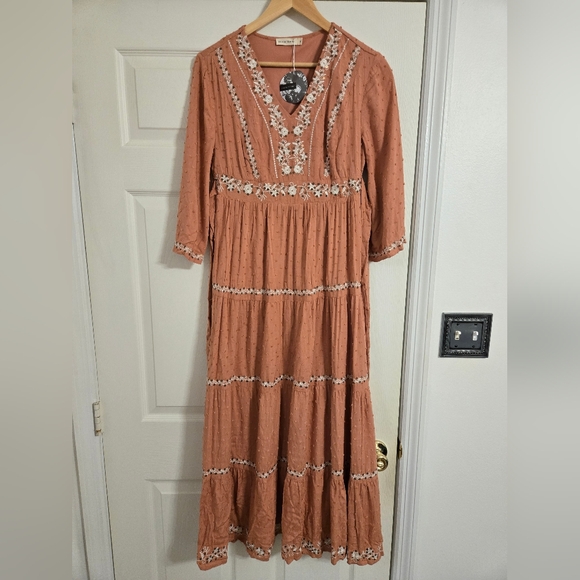 Stevie Hender Bohemian Maxi Dress with Lace Trim NWT size medium - Picture 1 of 11
